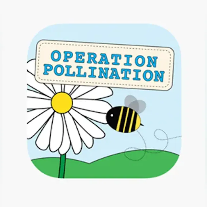 Illustration of a daisy and a bee with the text "Operation Pollination" on top.