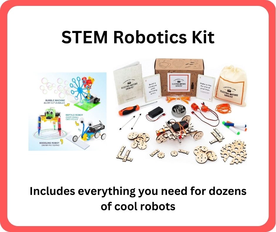 STEM Robotics Kit featuring various components to build multiple creative robots and projects for hands-on learning.