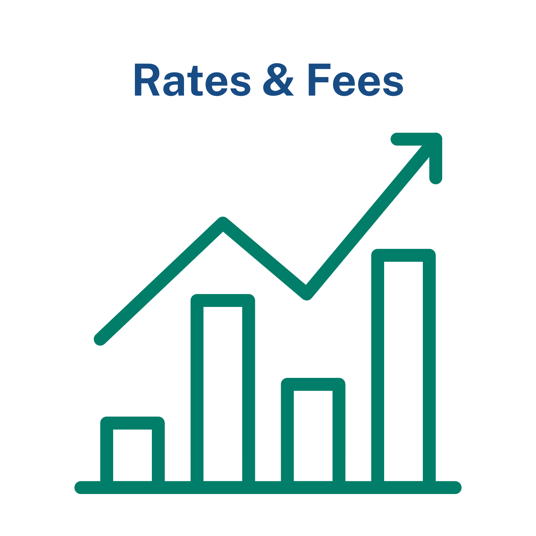 The image features a graph with an upward trend labeled "Rates & Fees."