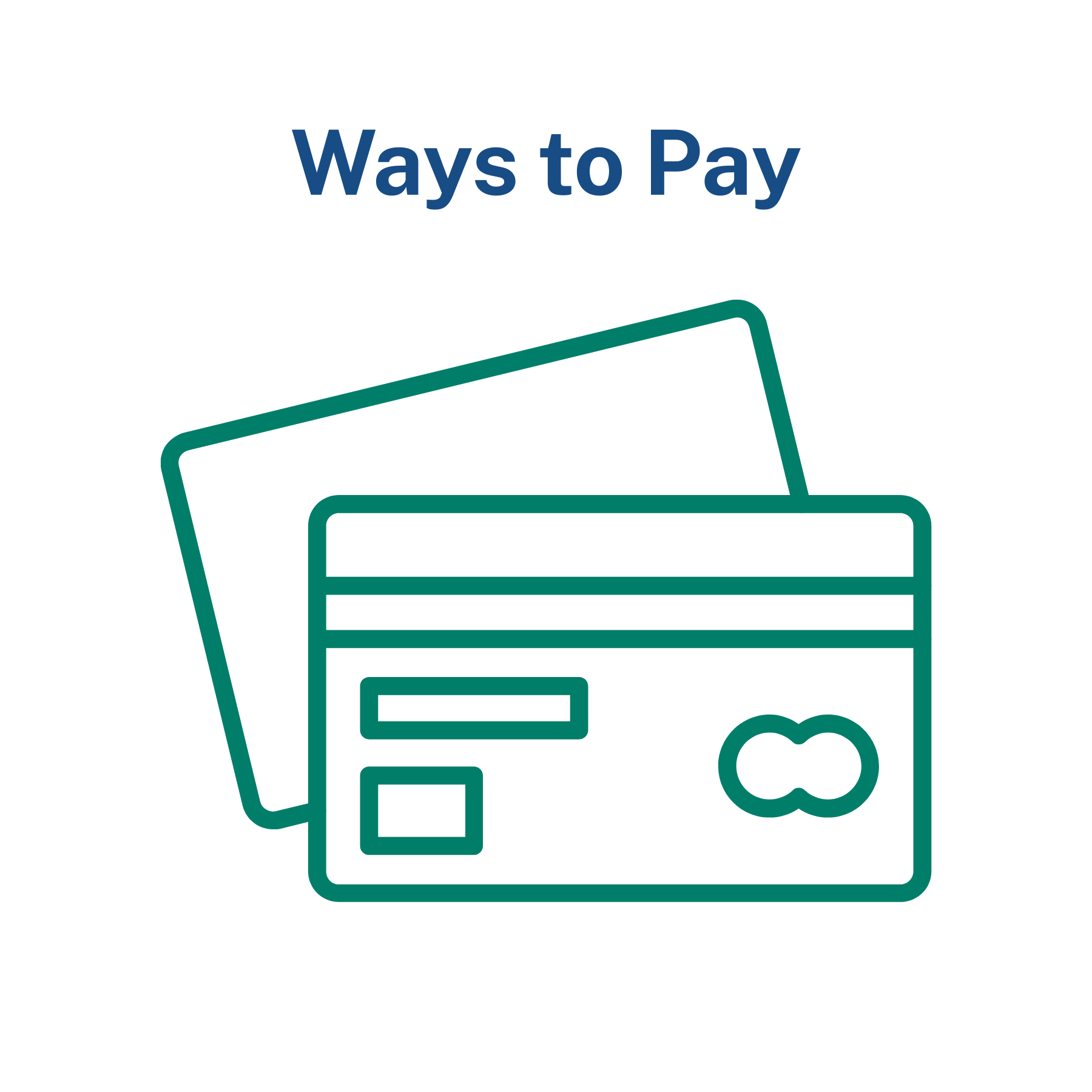 An illustration features two payment cards with the text "Ways to Pay" above them.