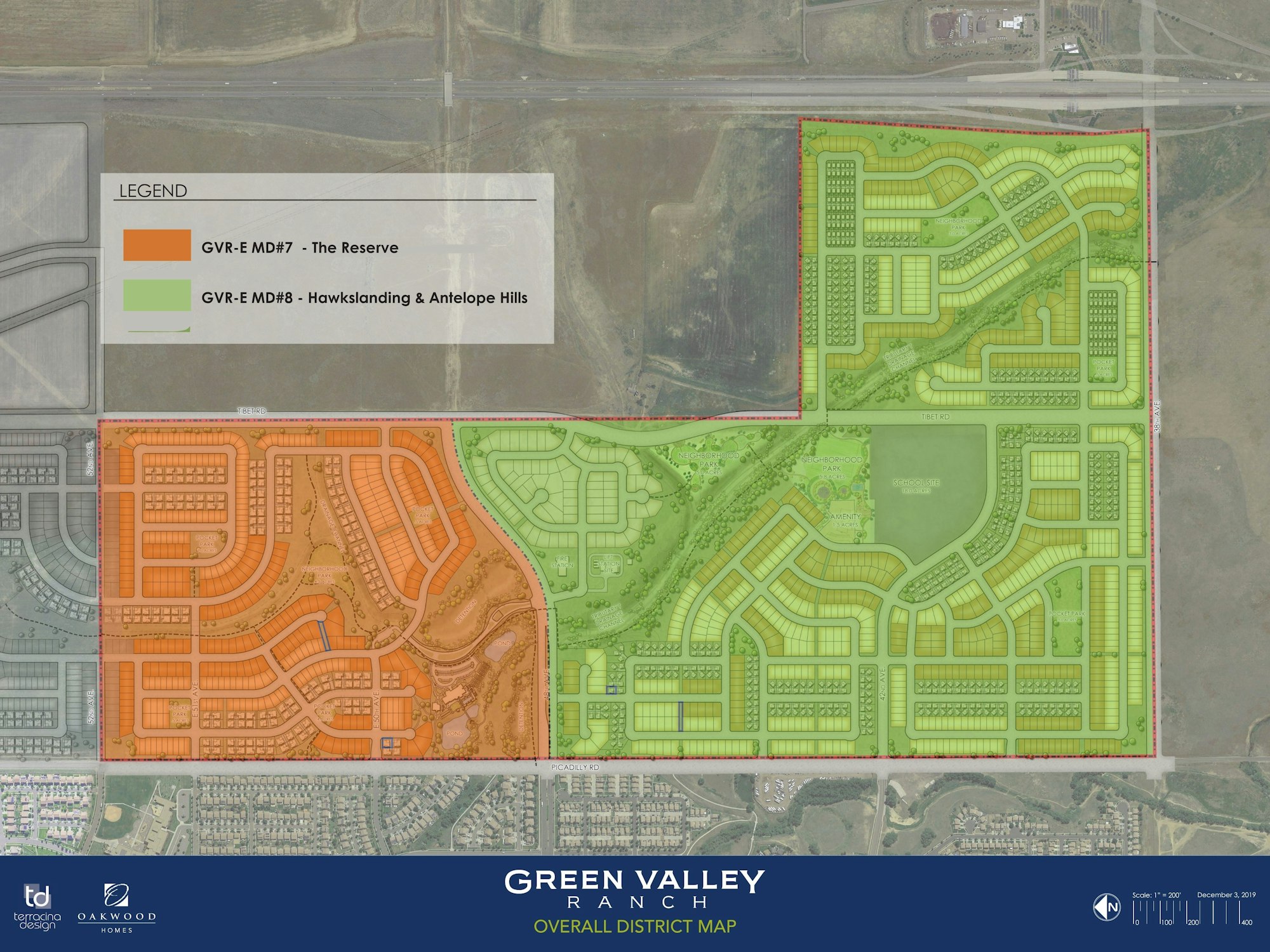 Map of Green Valley Ranch, outlining areas "The Reserve" and "Hawkslanding & Antelope Hills" with proposed developments.