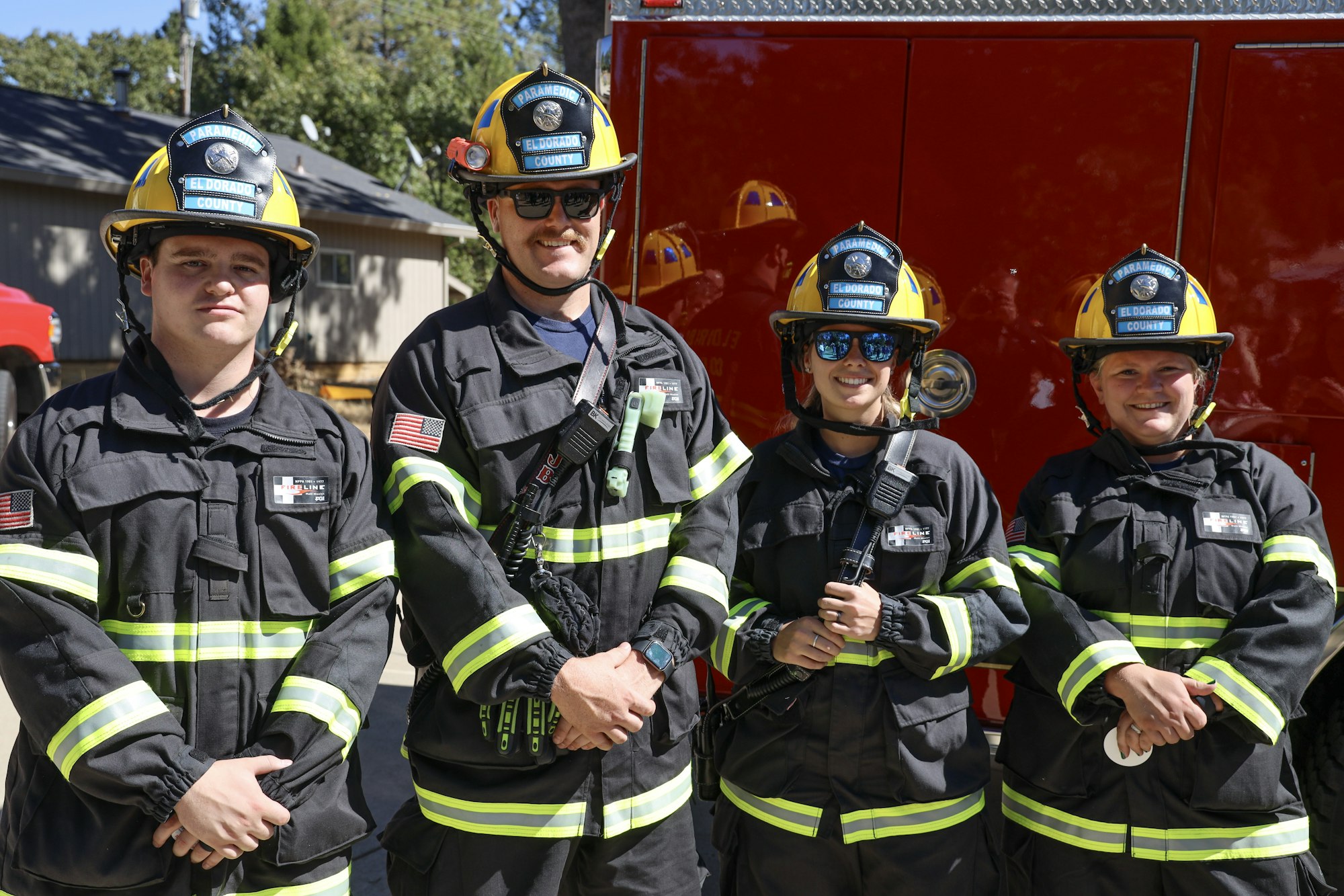 May contain: helmet, accessories, glasses, adult, male, man, person, fireman, car, transportation, and vehicle