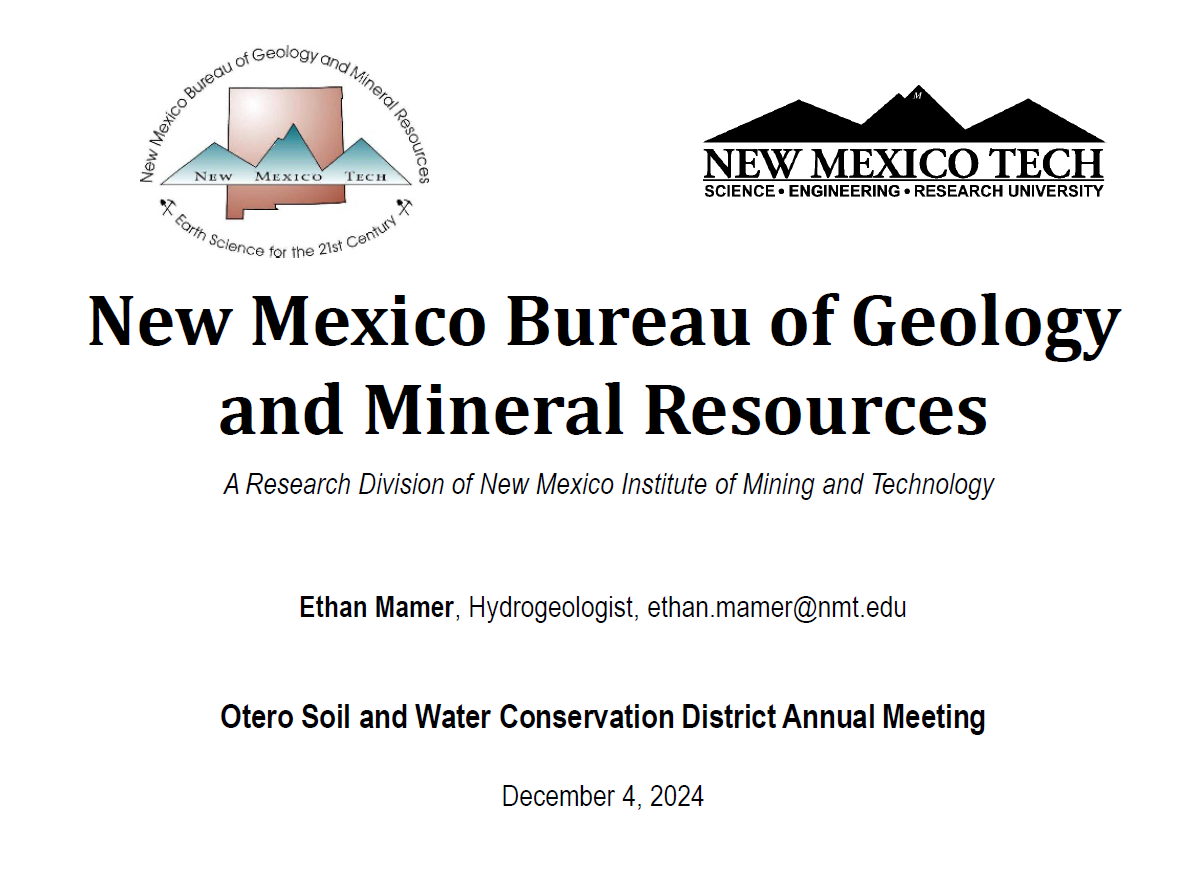 New Mexico Tech's Bureau of Geology info. Ethan Mamer, Hydrogeologist. Meeting on Dec 4, 2024.