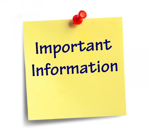 yellow post-it note labeled important information