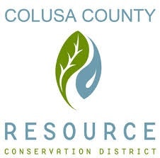 A logo with a leaf and water droplet design for "Colusa County Resource Conservation District".