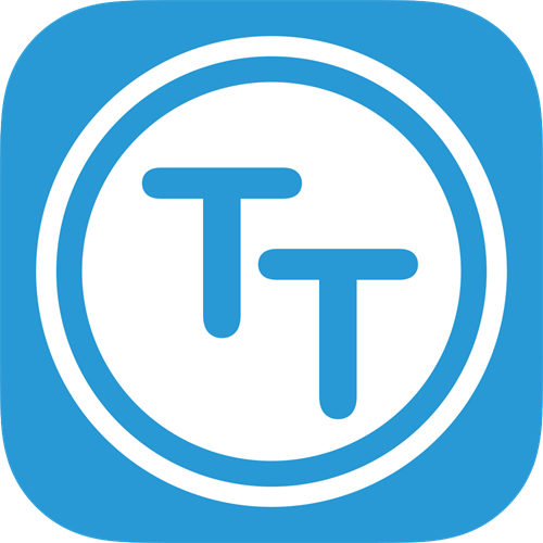 A blue square icon with two white "T" letters inside a circle.