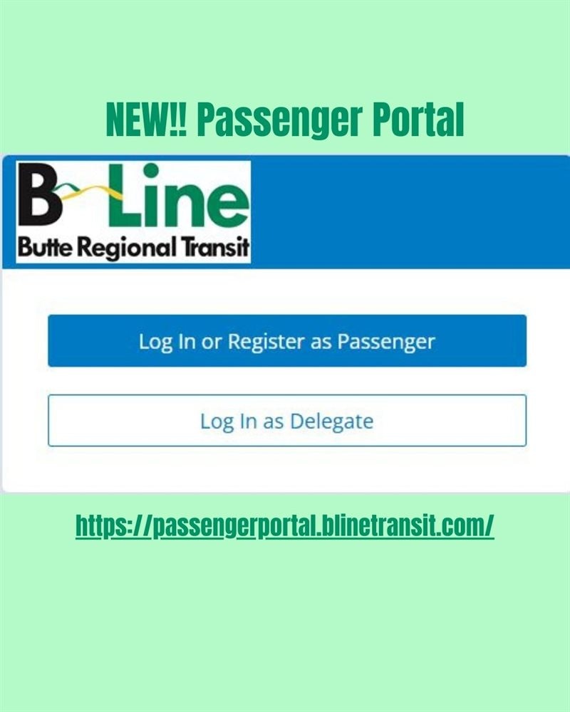 B-Line's new Passenger Portal login page with options for passengers and delegates.