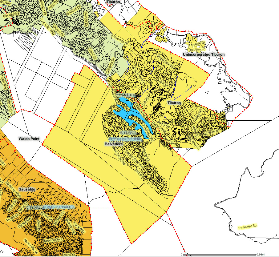 Map of Sanitary District 5 of Marin County, California, Boundries