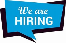 Blue speech bubble with the text "We are HIRING."