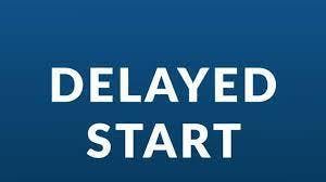 The image shows the words "DELAYED START" on a blue background.