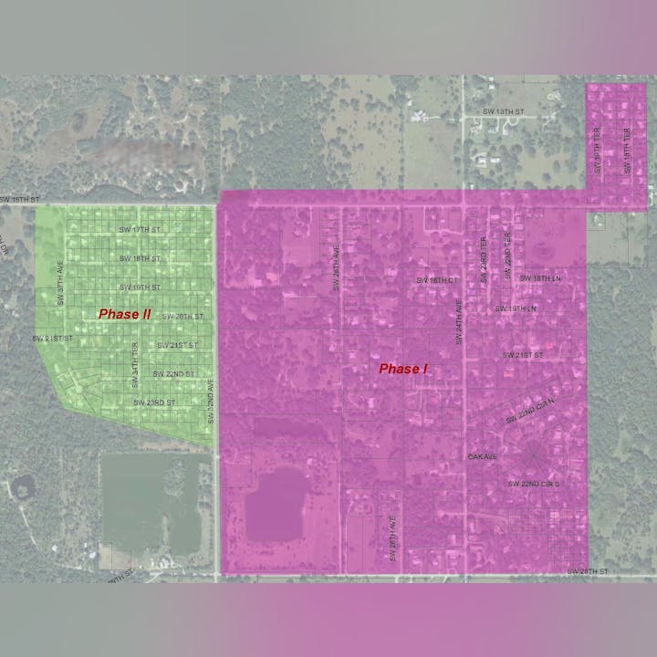 Map with two phases: Phase I in purple, Phase II in green