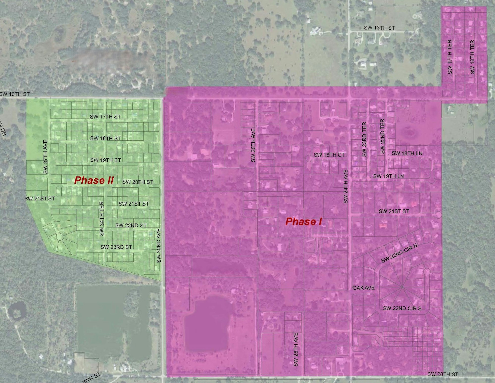 Map with two phases: Phase I in purple, Phase II in green