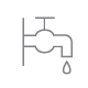A simple line drawing of a water faucet with a droplet hanging from the spout.