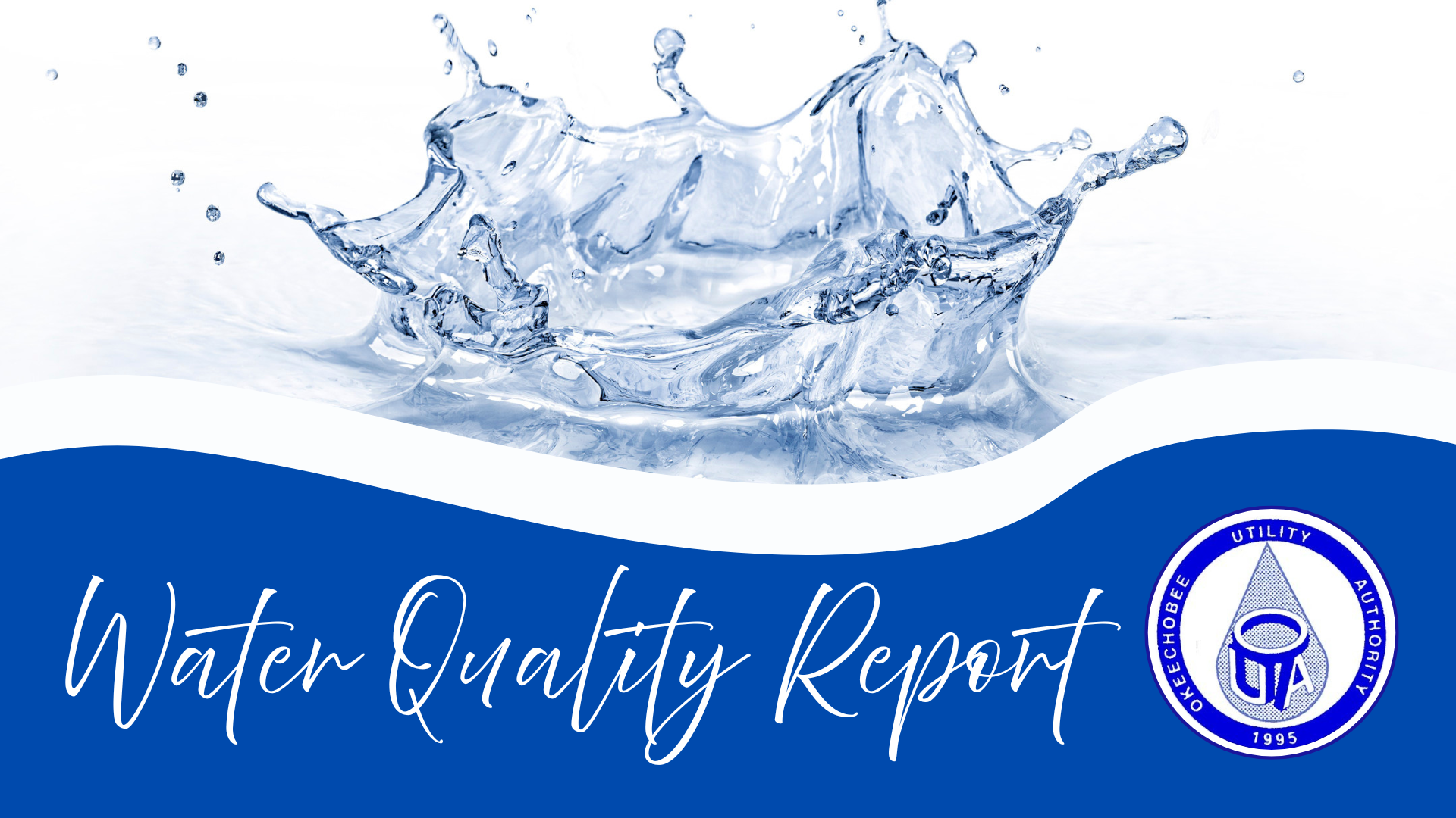 Splashing water with "Water Quality Report" text and a utility company logo.