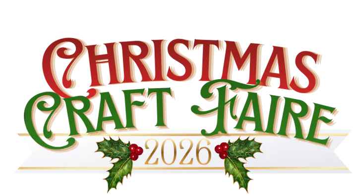 The image features the text "Christmas Craft Faire 2026" decorated with holly and festive colors.