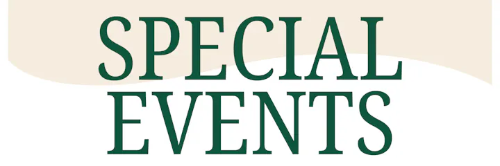 The image features the text "SPECIAL EVENTS" in a bold, green font on a light background.