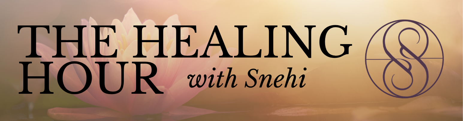 Image features the title "The Healing Hour with Snehi," accompanied by a serene background with a lotus flower.
