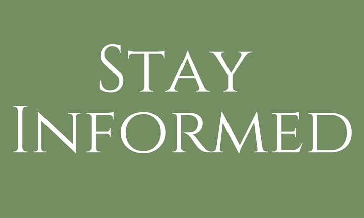 Text "STAY INFORMED" on a green background.